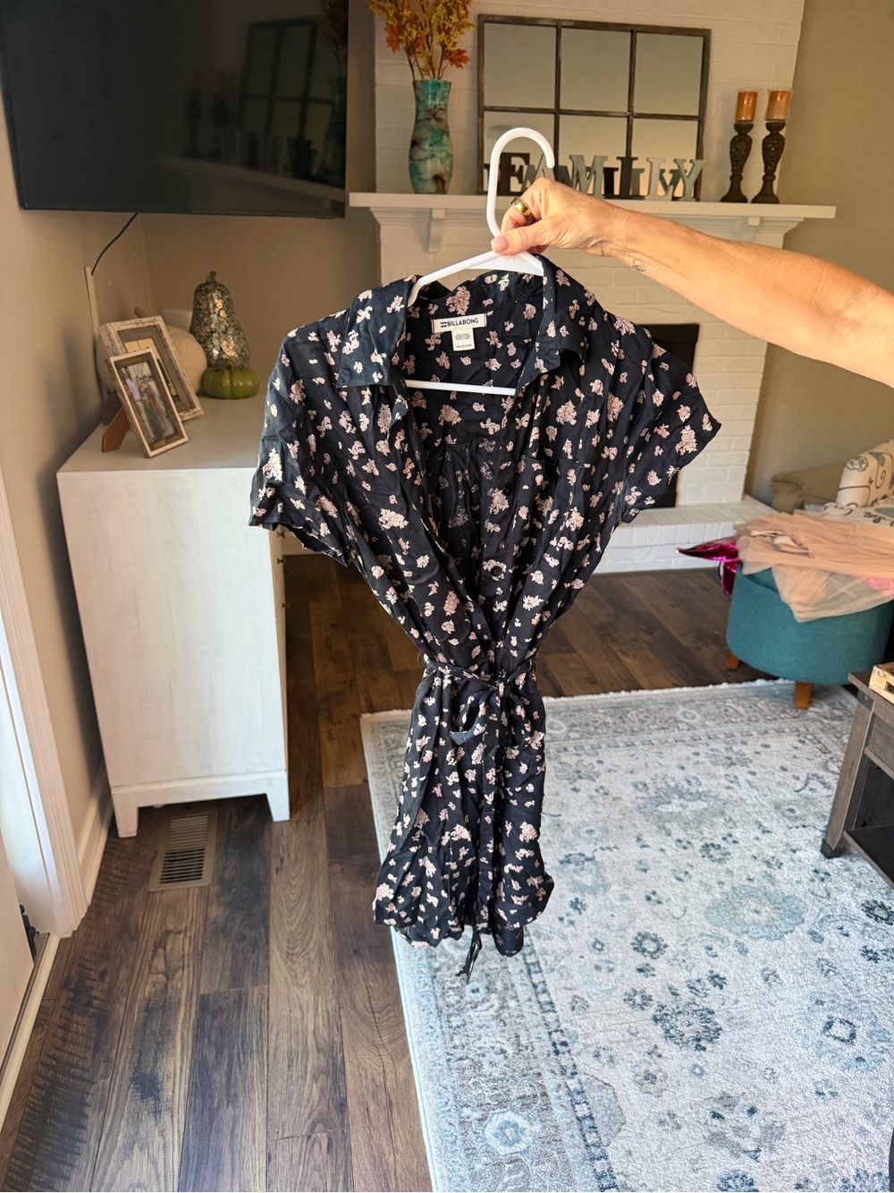 Billabong Black Mini Dress with Pink Floral Print